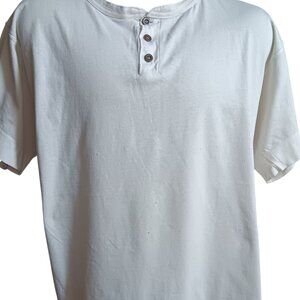 XL Vintage Henley T-shirt 1990's Discus Athletic White All Cotton Distress USA
